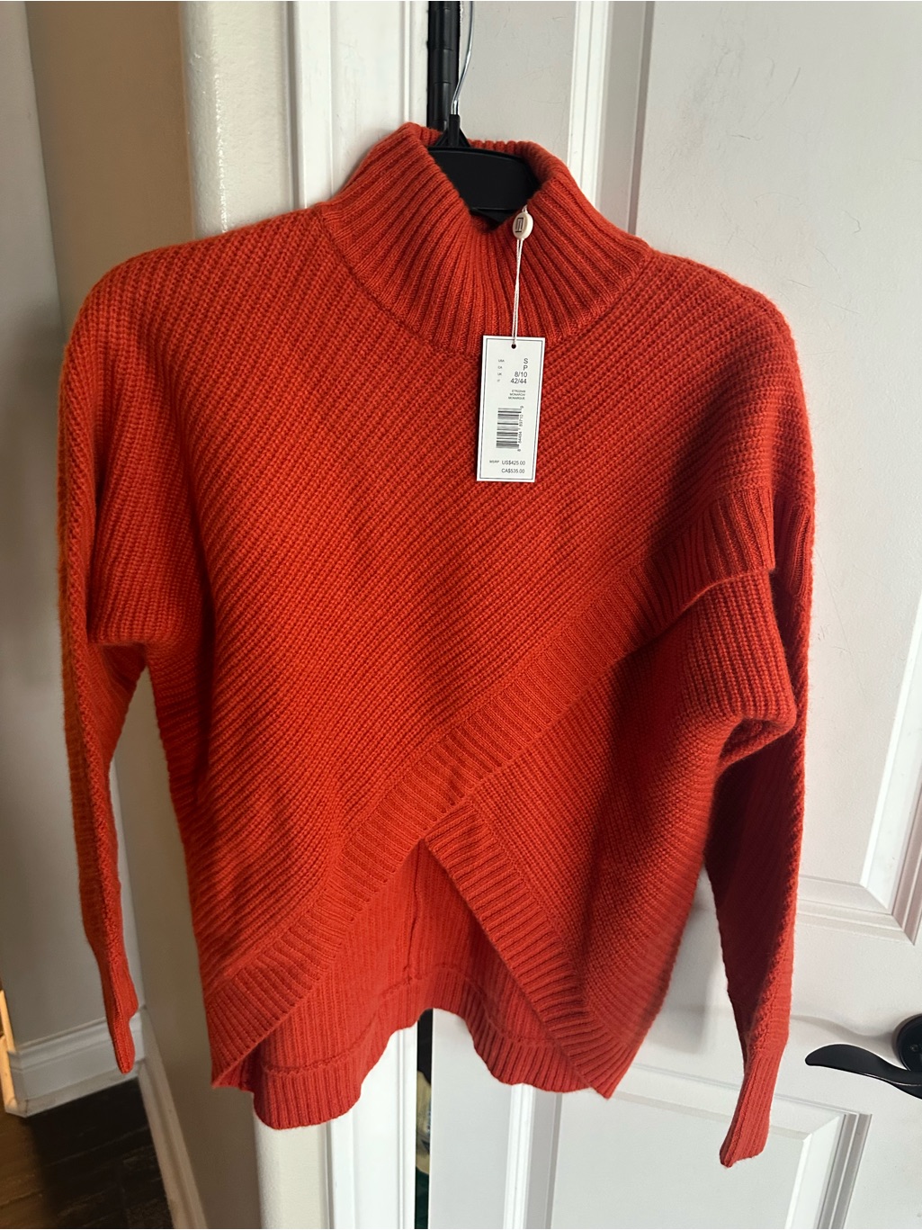 Tahari Cashmere Womenâs Mock Neck Ribbed Sweater - Orange